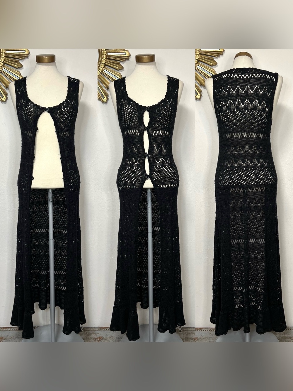 TCEC Long Crochet Sleeveless Duster Open Front Maxi Cardigan